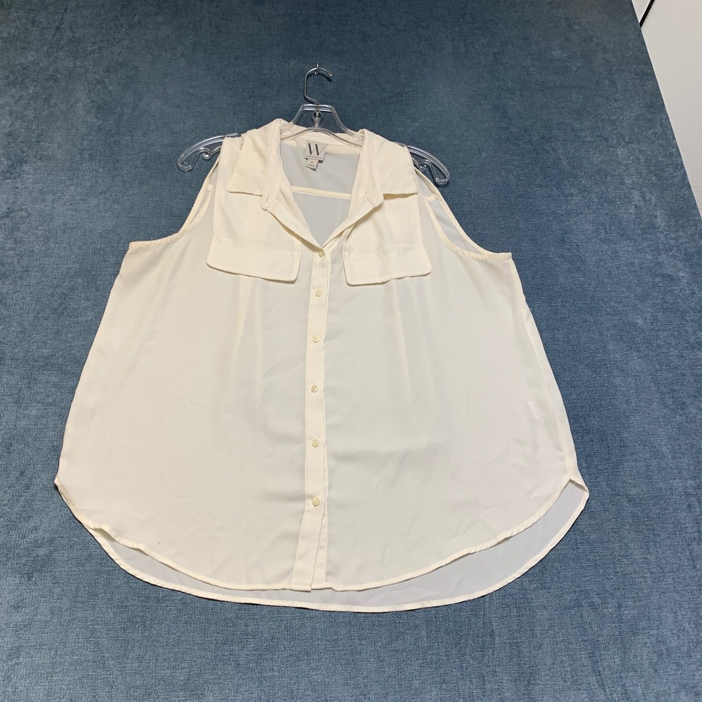 Worthington Blouse Top Women XL White Sleeveless Button Front Collared Round Hem